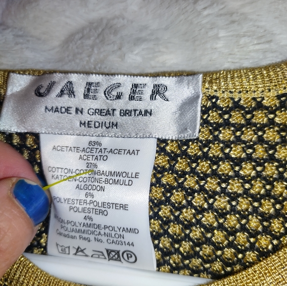 Jaeger Vintage Women's Medium Golden Sparkle Sweater Made in Great Britain - Picture 3 of 6